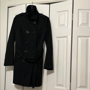 London Fog Elegant Black Double-Breasted Down-Lined Women's Trench Coat Raincoat